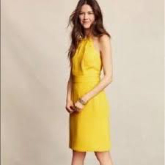 Banana Republic NWT Sunshine Yellow Wedding Guest Halter Tie Neck Dress sz 6 - Picture 2 of 16